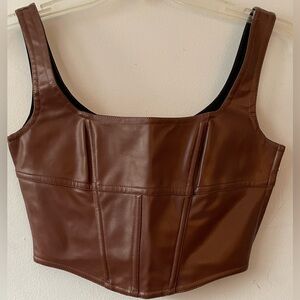 POSTER GIRL Brown Faux Leather Corset Crop Top